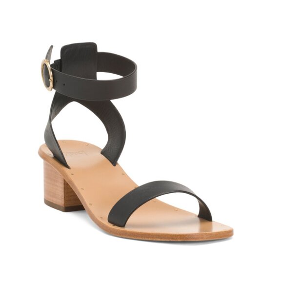 BEEK Black Made In Mexico Leather Sapphire Heeled Sandals - Picture 1 of 2